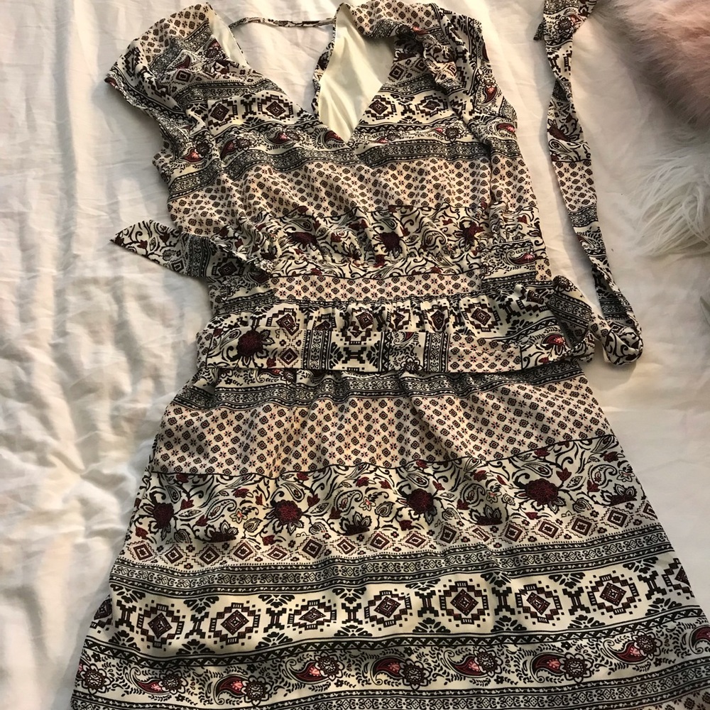 Red white and black pattern dress